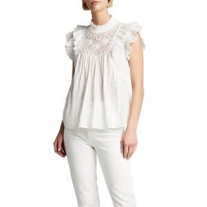 SEA NEW YORK Mock Neck flutter sleeve ruffle blouse New!